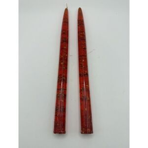 Vintage‎ MCM Red Acrylic Lucite 12" Taper Candles with Gold Flecks RARE